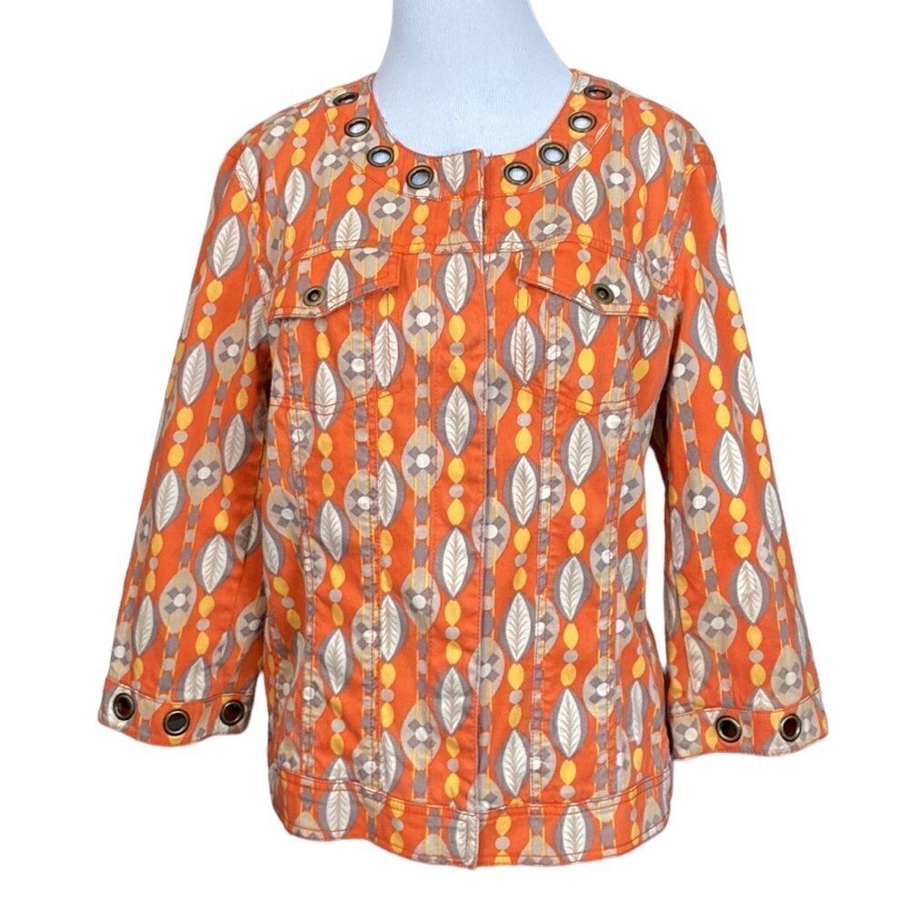 Multiples Patterned Cropped Sleeve Jacket Large Grommet Details